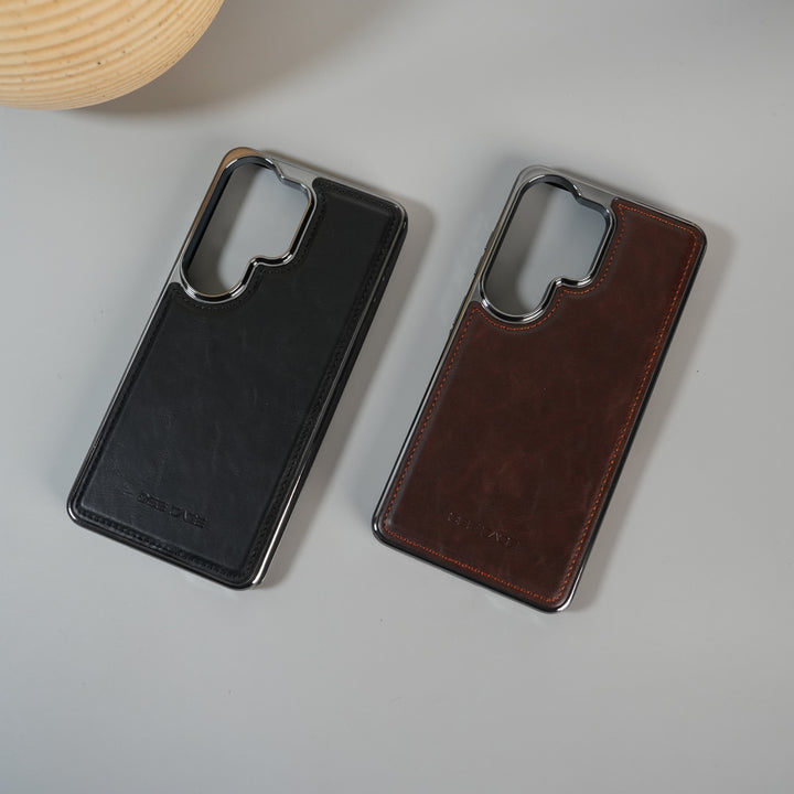 Galaxy S25 Ultra Leather Case | Classic Side Chrome Back Cover