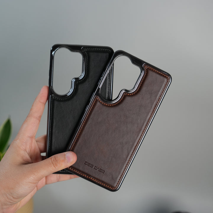 Galaxy S25 Ultra Leather Case | Classic Side Chrome Back Cover