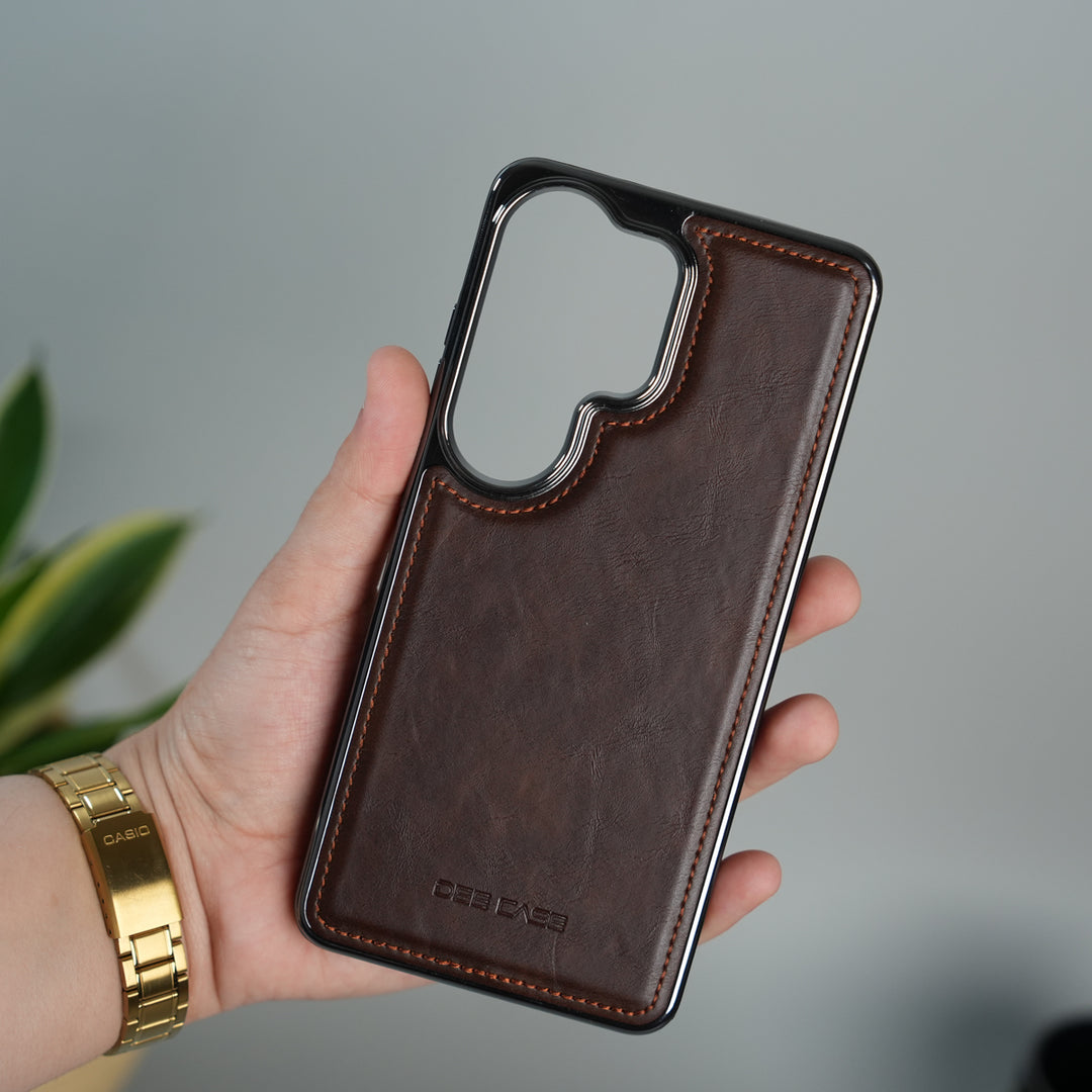 Galaxy S25 Ultra Leather Case | Classic Side Chrome Back Cover