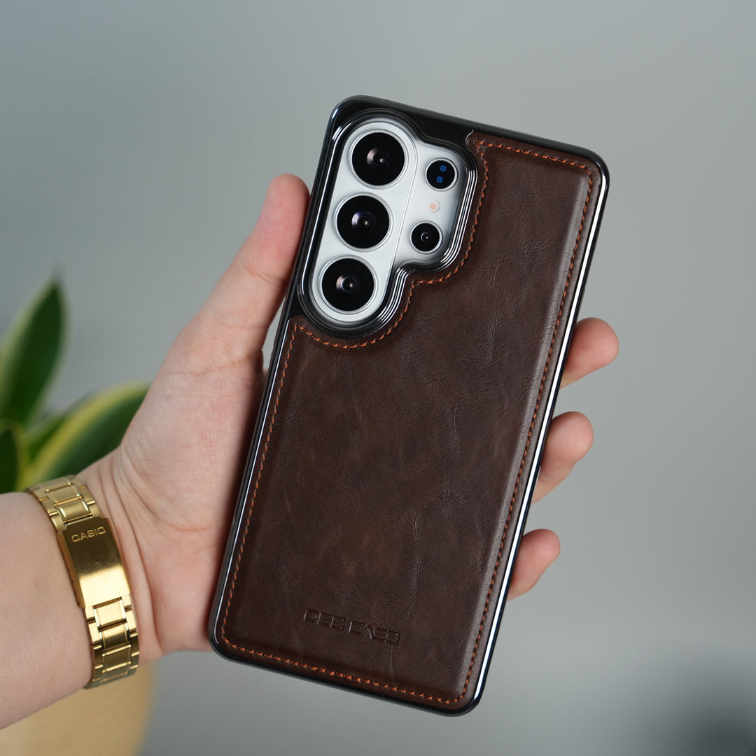 Galaxy S25 Ultra Leather Case | Classic Side Chrome Back Cover