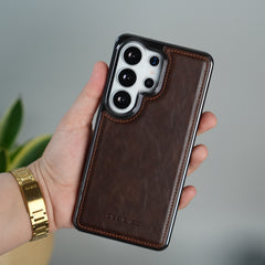 Galaxy S25 Ultra Leather Case | Classic Side Chrome Back Cover