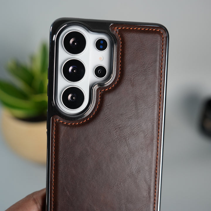 Galaxy S25 Ultra Leather Case | Classic Side Chrome Back Cover