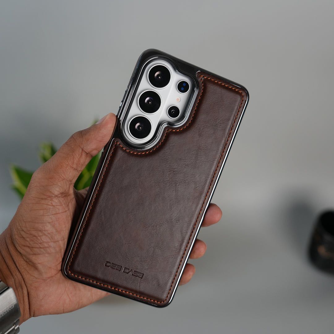 Galaxy S25 Ultra Leather Case | Classic Side Chrome Back Cover