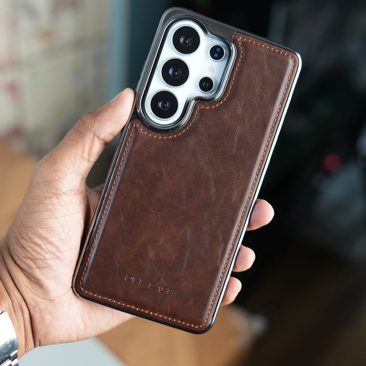 Galaxy S25 Ultra Leather Case | Classic Side Chrome Back Cover