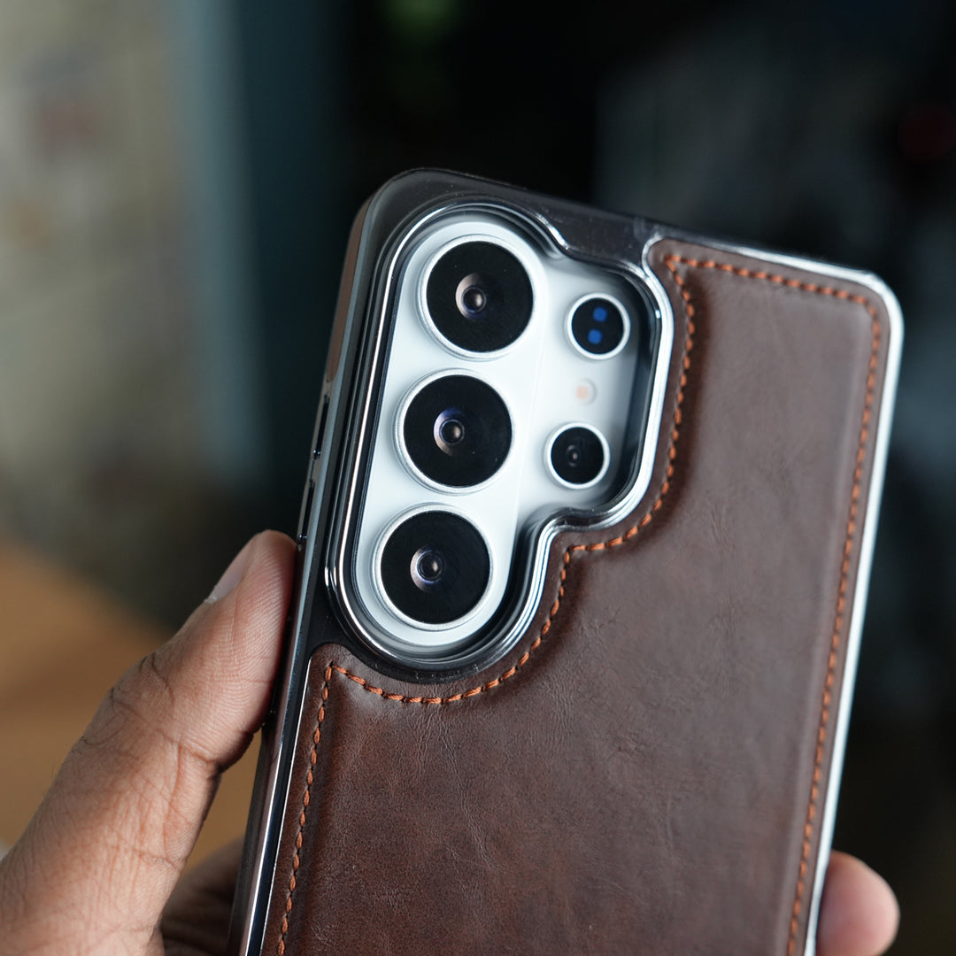 Galaxy S25 Ultra Leather Case | Classic Side Chrome Back Cover