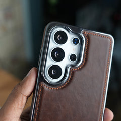 Galaxy S25 Ultra Leather Case | Classic Side Chrome Back Cover