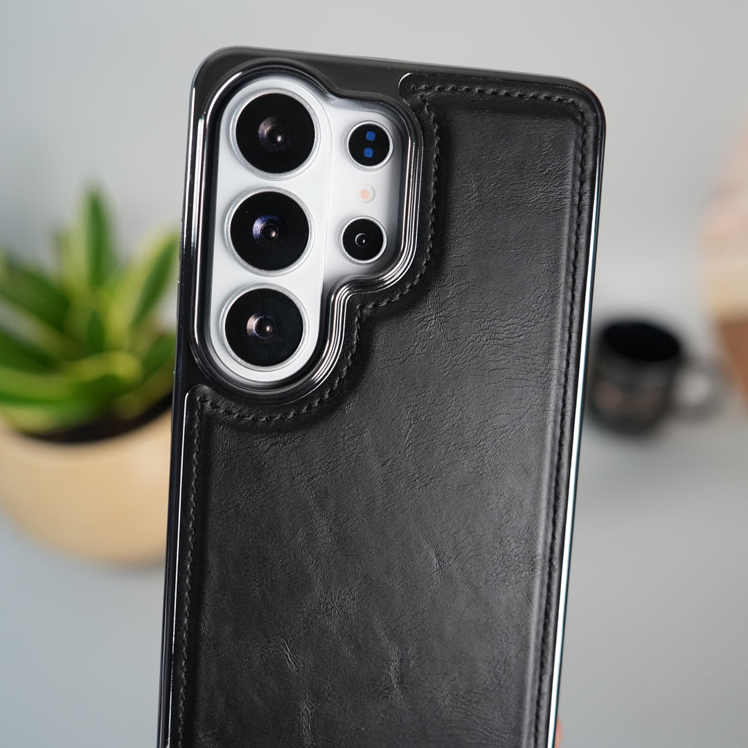 Galaxy S25 Ultra Leather Case | Classic Side Chrome Back Cover