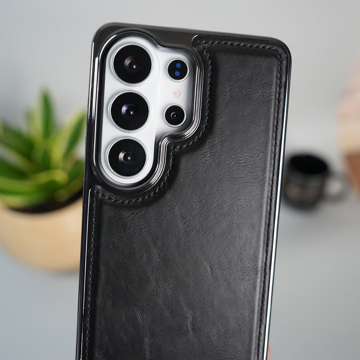 Galaxy S25 Ultra Leather Case | Classic Side Chrome Back Cover