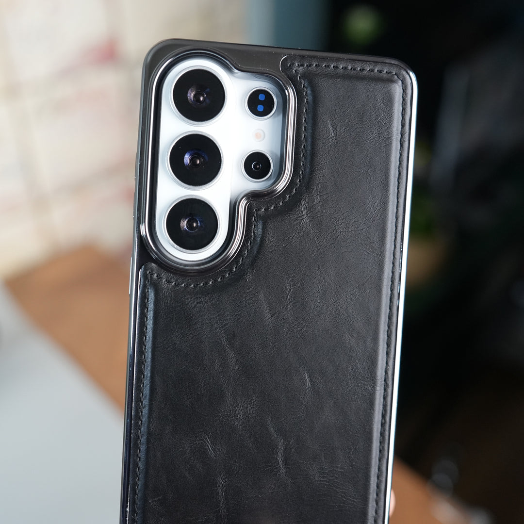 Galaxy S25 Ultra Leather Case | Classic Side Chrome Back Cover