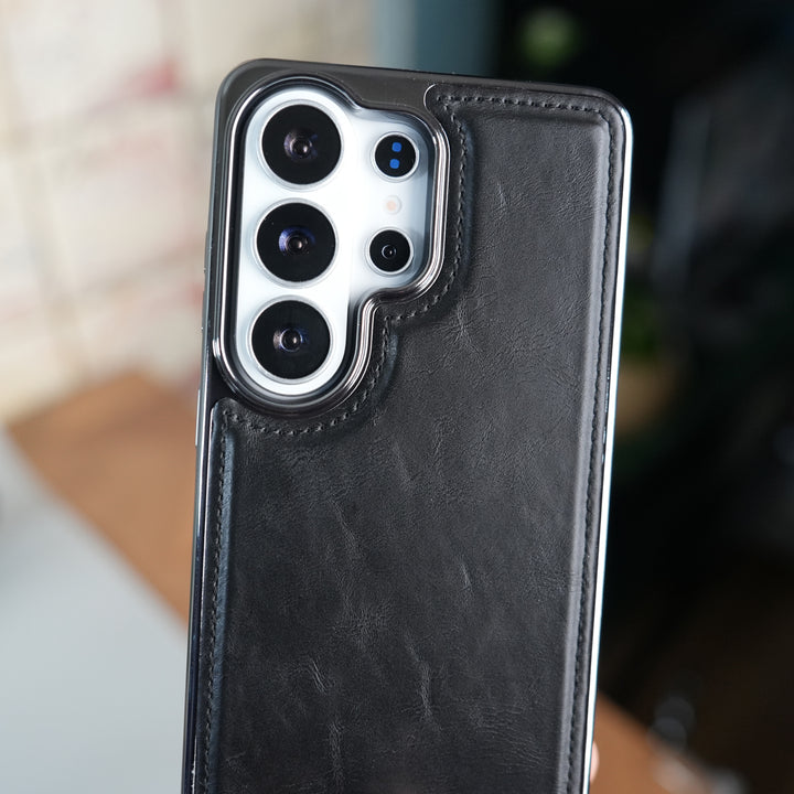 Galaxy S25 Ultra Leather Case | Classic Side Chrome Back Cover