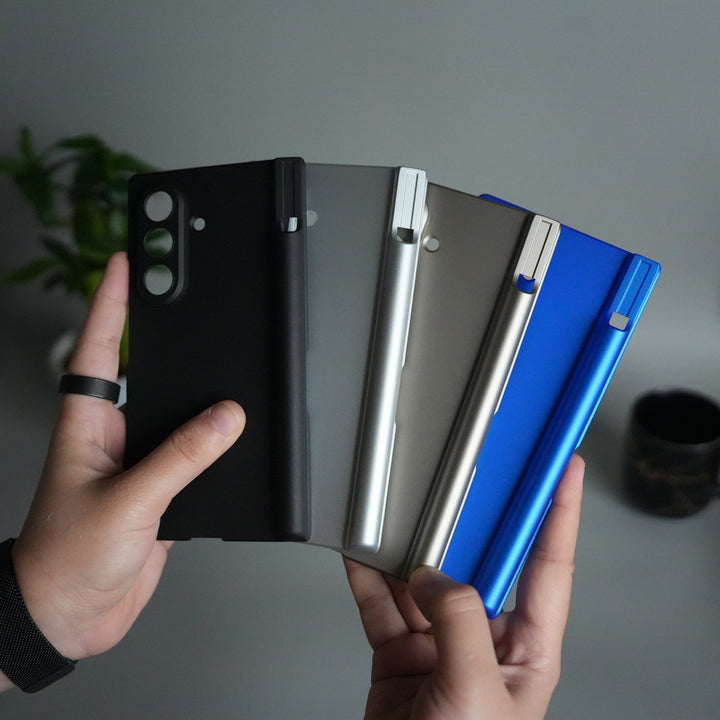 Galaxy Z Fold 7 S Pen Holder Case with Front Glass | Matte Finish Shockproof Hinge Protection Cover