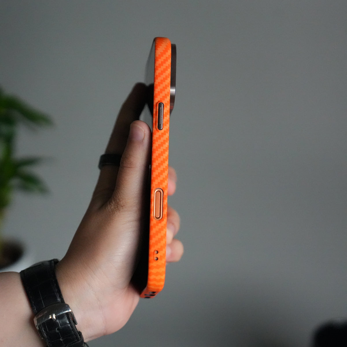 iPhone 17 Pro Carbon Fiber Texture Design Hard Pc MagSafe Case Cover | Orange Carbon