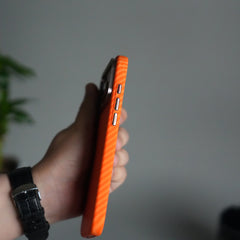 iPhone 17 Pro Carbon Fiber Texture Design Hard Pc MagSafe Case Cover | Orange Carbon