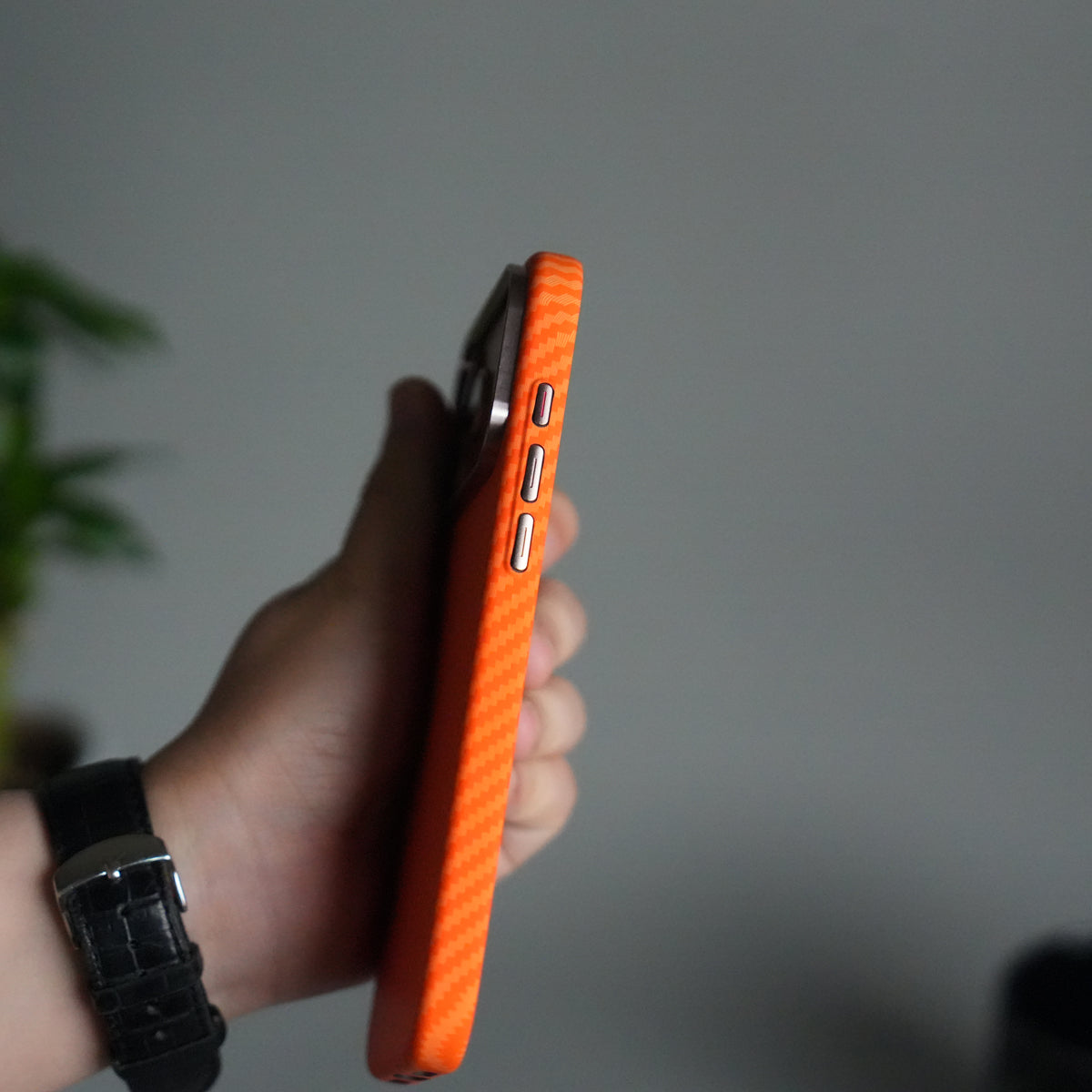 iPhone 17 Pro Carbon Fiber Texture Design Hard Pc MagSafe Case Cover | Orange Carbon