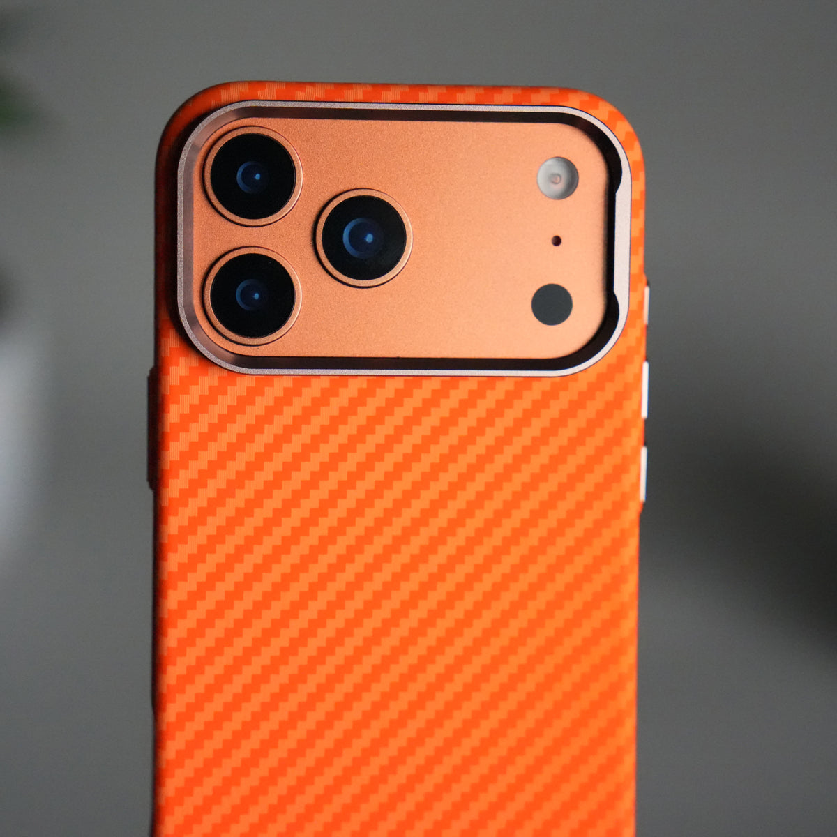 iPhone 17 Pro Carbon Fiber Texture Design Hard Pc MagSafe Case Cover | Orange Carbon