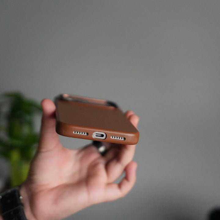 iPhone 17 Pro Max Premium PU Leather MagSafe Case | Metal Camera Frame Luxury Back Cover | Brown