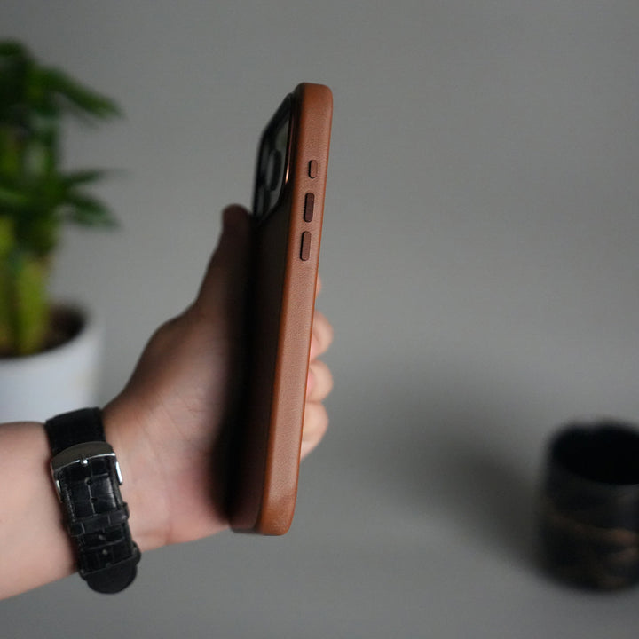 iPhone 17 Pro Max Premium PU Leather MagSafe Case | Metal Camera Frame Luxury Back Cover | Brown