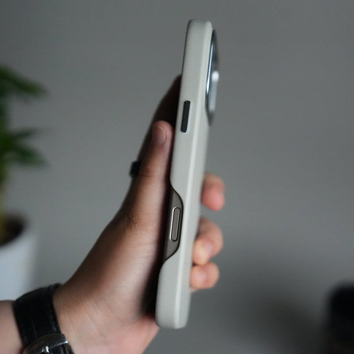 iPhone 17 Pro Max Premium PU Leather MagSafe Case | Metal Camera Frame Luxury Back Cover | Gray