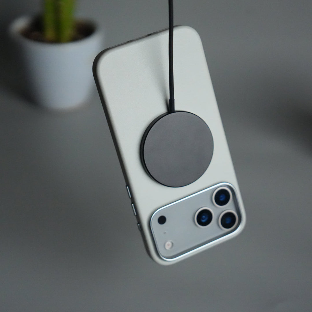 iPhone 17 Pro Max Premium PU Leather MagSafe Case | Metal Camera Frame Luxury Back Cover | Gray