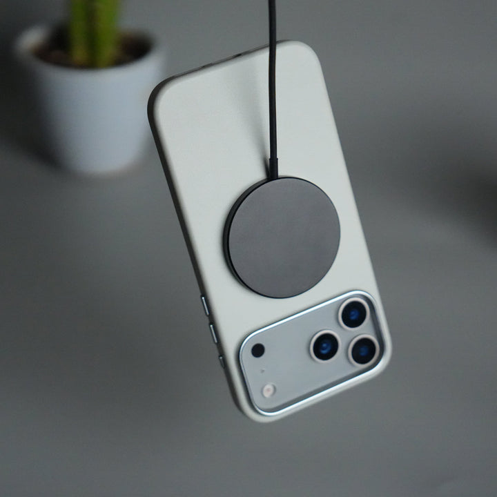 iPhone 17 Pro Max Premium PU Leather MagSafe Case | Metal Camera Frame Luxury Back Cover | Gray