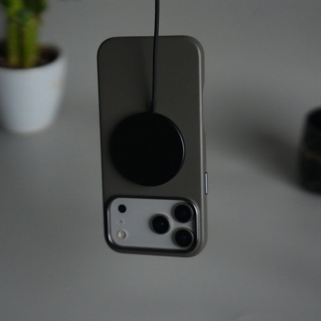 iPhone 17 Pro Max Premium PU Leather MagSafe Case | Metal Camera Frame Luxury Back Cover | Dark Gray