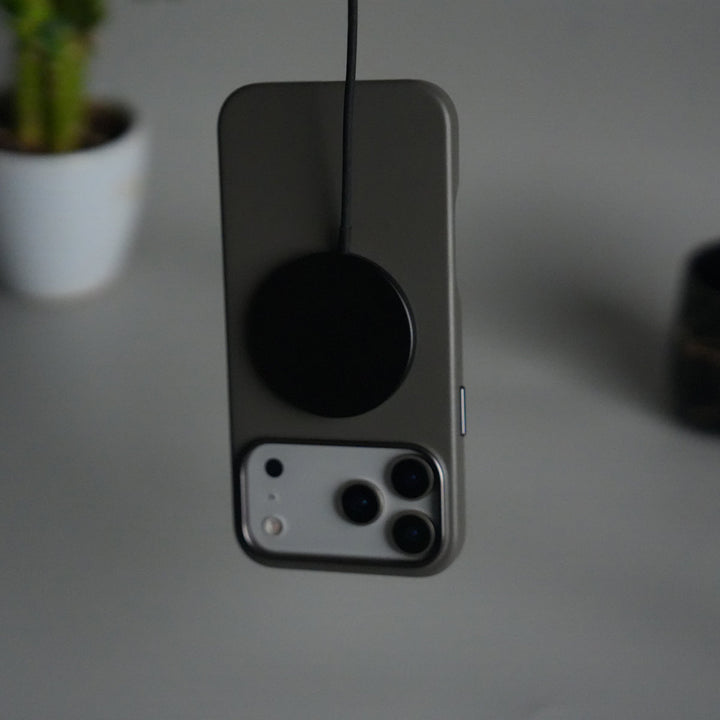 iPhone 17 Pro Max Premium PU Leather MagSafe Case | Metal Camera Frame Luxury Back Cover | Dark Gray