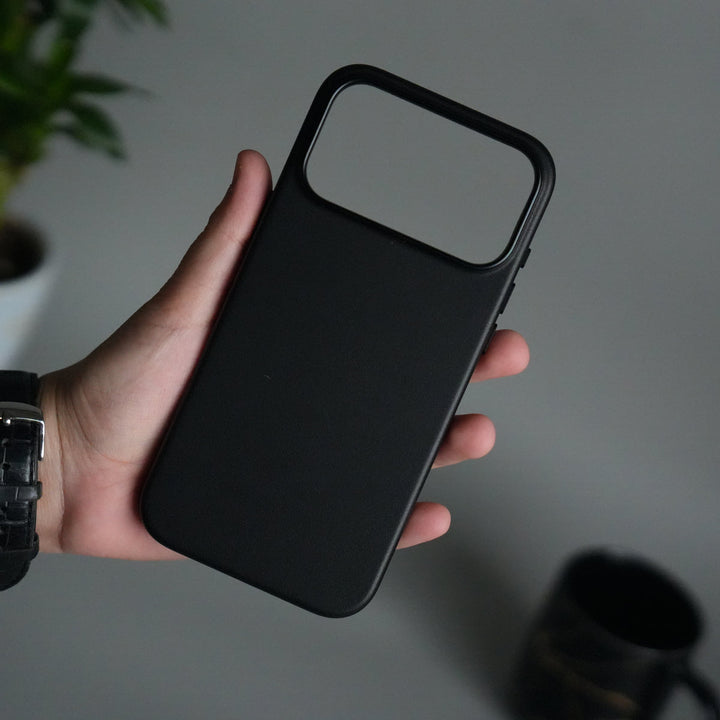 iPhone 17 Pro Max Premium PU Leather MagSafe Case | Metal Camera Frame Luxury Back Cover | Black