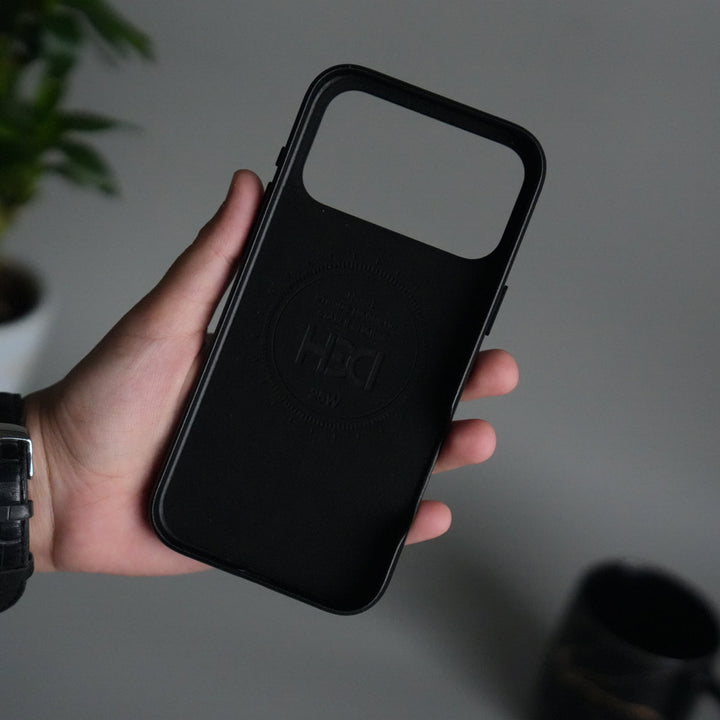 iPhone 17 Pro Max Premium PU Leather MagSafe Case | Metal Camera Frame Luxury Back Cover | Black