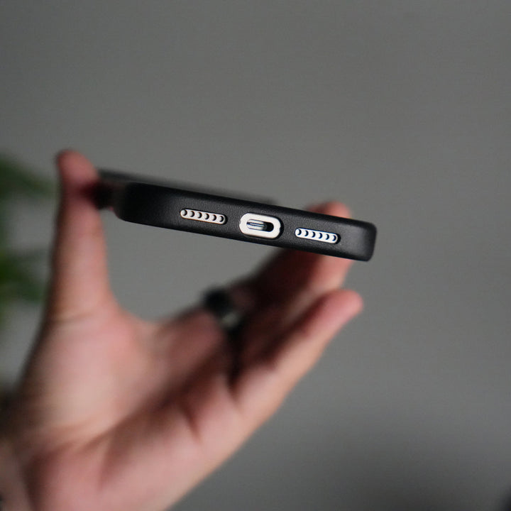 iPhone 17 Pro Max Premium PU Leather MagSafe Case | Metal Camera Frame Luxury Back Cover | Black