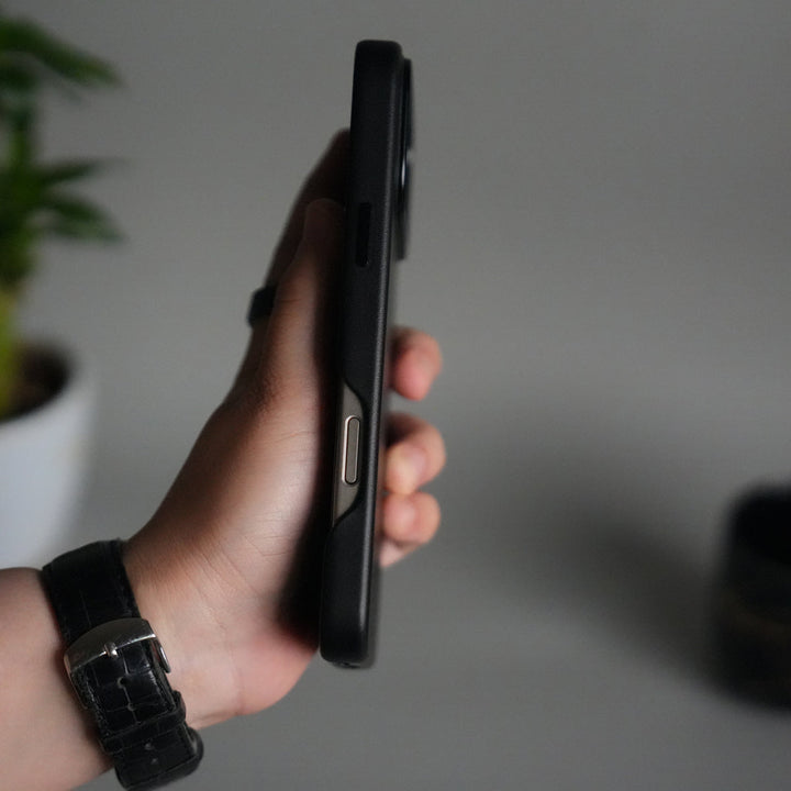 iPhone 17 Pro Max Premium PU Leather MagSafe Case | Metal Camera Frame Luxury Back Cover | Black