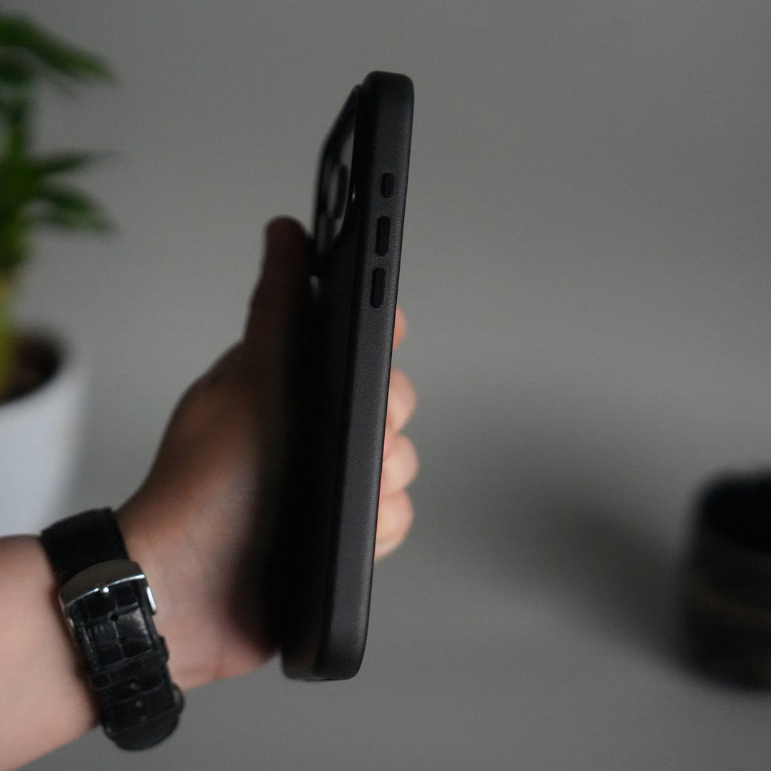 iPhone 17 Pro Max Premium PU Leather MagSafe Case | Metal Camera Frame Luxury Back Cover | Black