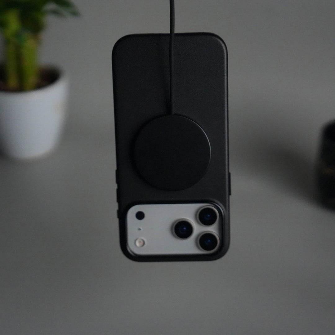 iPhone 17 Pro Max Premium PU Leather MagSafe Case | Metal Camera Frame Luxury Back Cover | Black