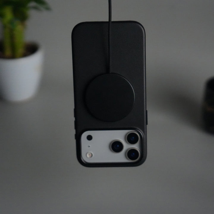 iPhone 17 Pro Max Premium PU Leather MagSafe Case | Metal Camera Frame Luxury Back Cover | Black