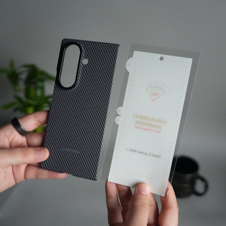 Galaxy Z Fold 7 Carbon Fiber Texture Back Case with Front Membrane | Ultra-Thin Protective Cover