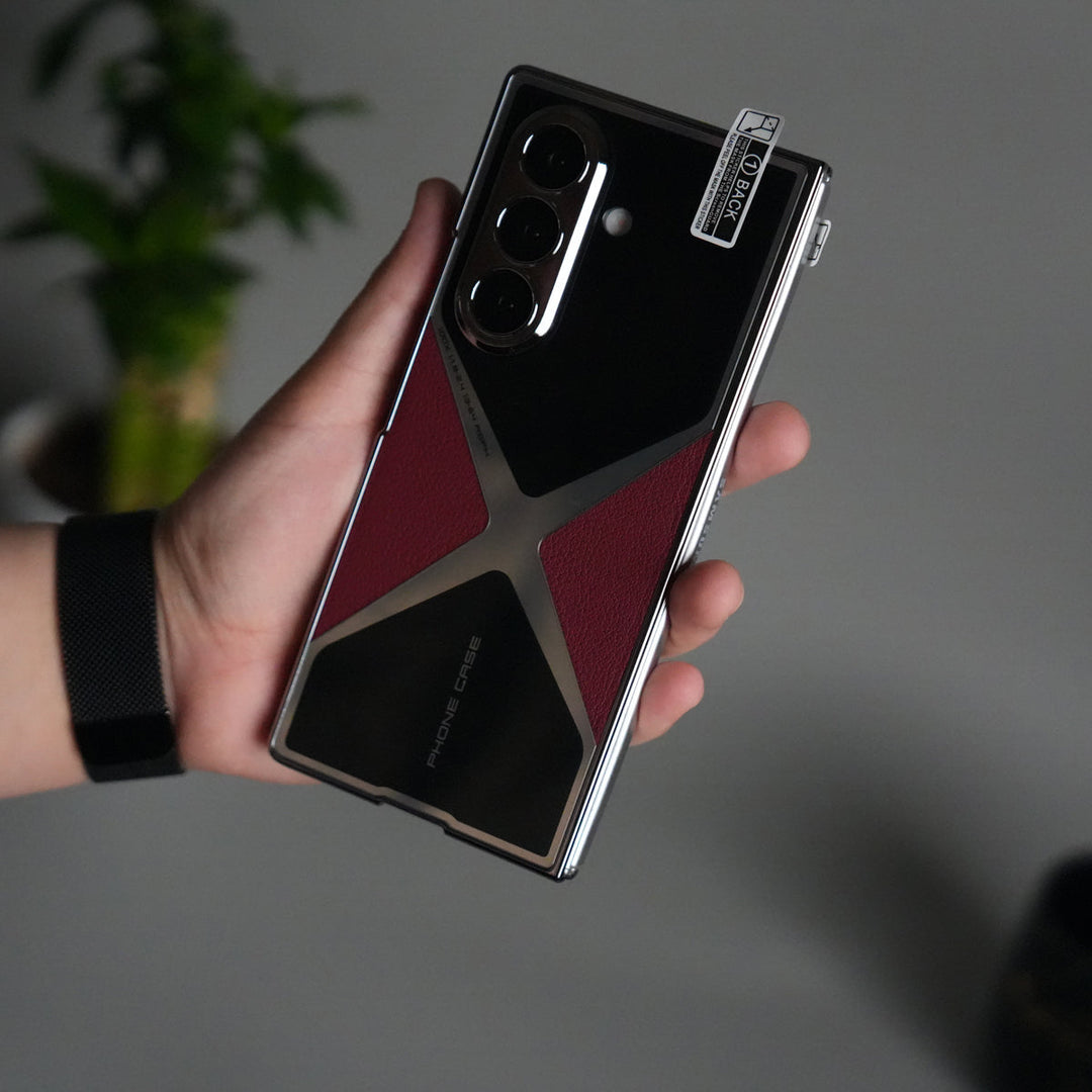 Galaxy Z Fold 7 X Design Glossy Glass Case | Chrome Plated Frame with Front Glass Protection