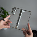 Galaxy Z Fold 7 Transparent Case with Front Glass Protection | Chrome Plated Hinge & Kick Stand