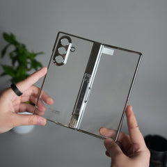 Galaxy Z Fold 7 Transparent Case with Front Glass Protection | Chrome Plated Hinge & Kick Stand