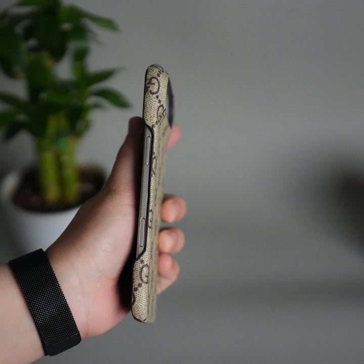 iPhone 17 Air Luxury GG Pattern PU Leather Case Cover (Beige)