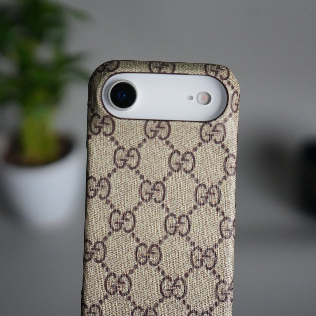 iPhone 17 Air Luxury GG Pattern PU Leather Case Cover (Beige)