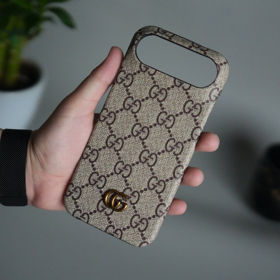 iPhone 17 Air Luxury GG Pattern PU Leather Camera Bump Case