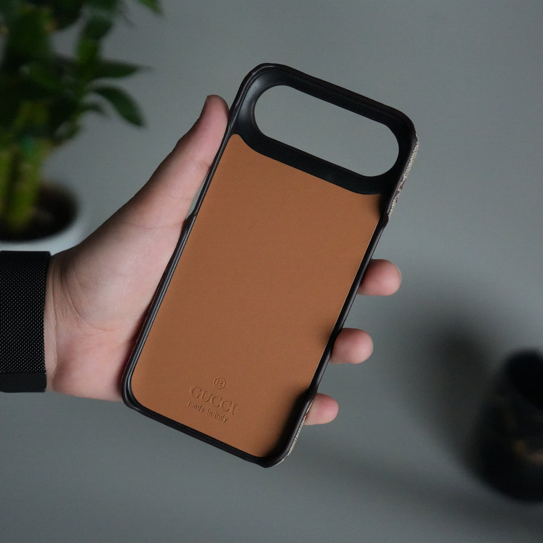 iPhone 17 Air Luxury GG Pattern PU Leather Camera Bump Case