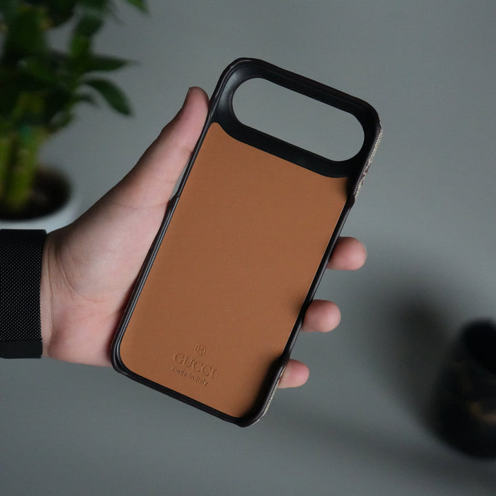 iPhone 17 Air Luxury GG Pattern PU Leather Camera Bump Case