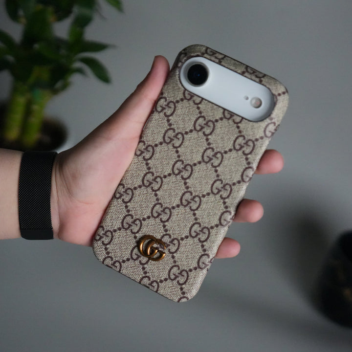 iPhone 17 Air Luxury GG Pattern PU Leather Camera Bump Case