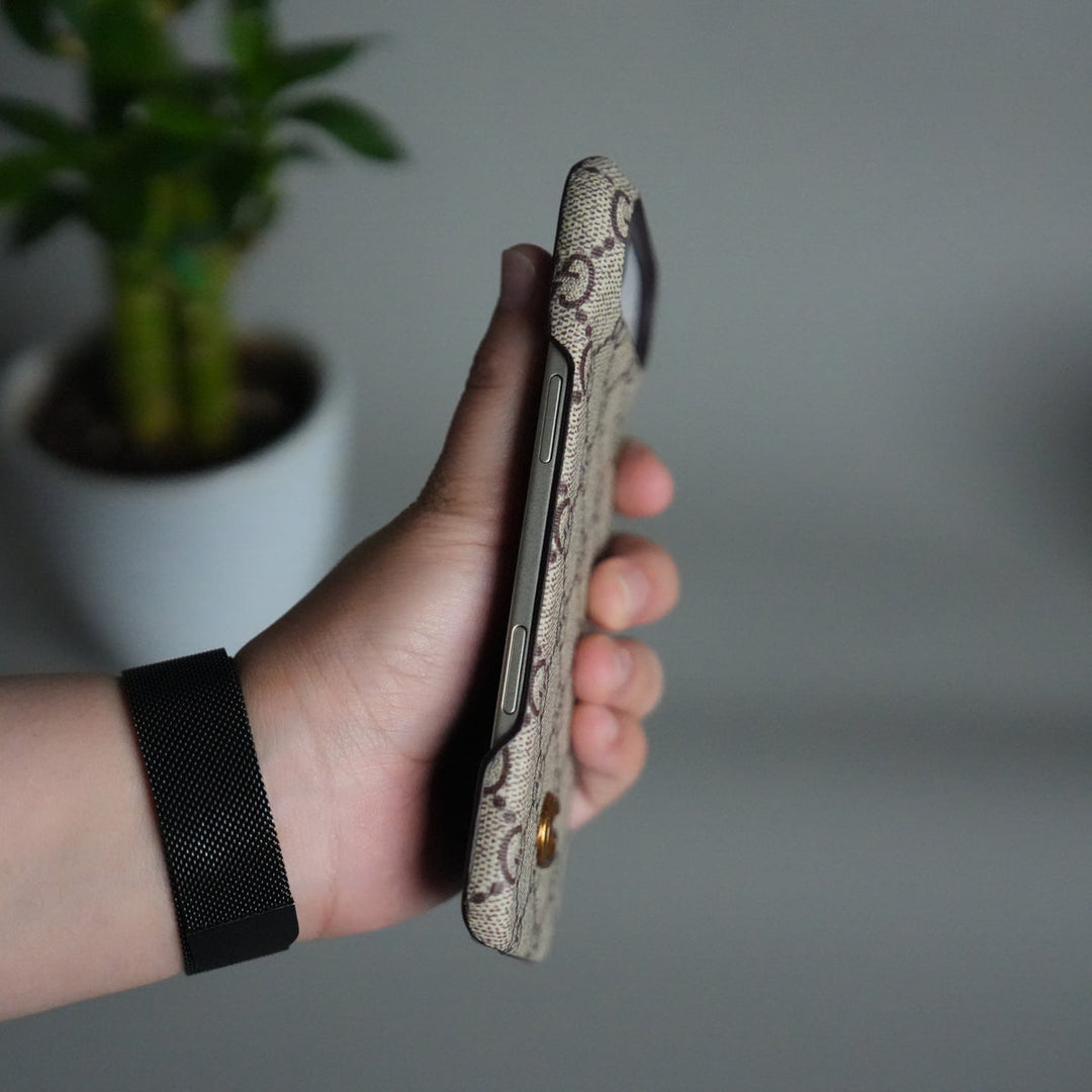 iPhone 17 Air Luxury GG Pattern PU Leather Camera Bump Case