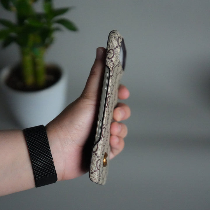 iPhone 17 Air Luxury GG Pattern PU Leather Camera Bump Case