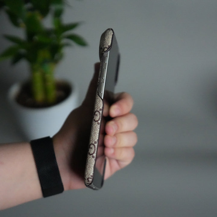 iPhone 17 Air Luxury GG Pattern PU Leather Camera Bump Case