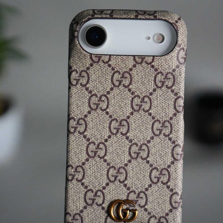 iPhone 17 Air Luxury GG Pattern PU Leather Camera Bump Case