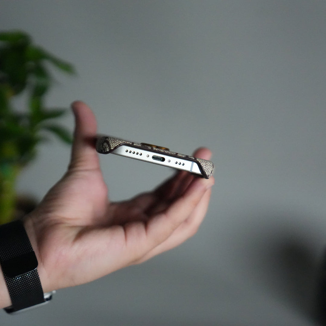 iPhone 17 Luxury GG Pattern PU Leather Camera Bump Case