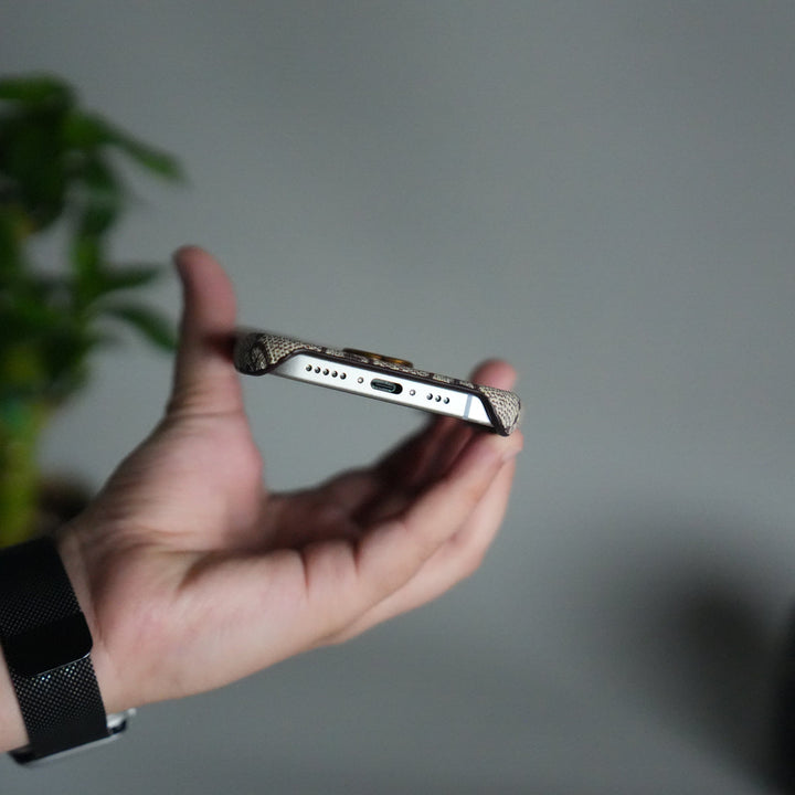 iPhone 17 Luxury GG Pattern PU Leather Camera Bump Case