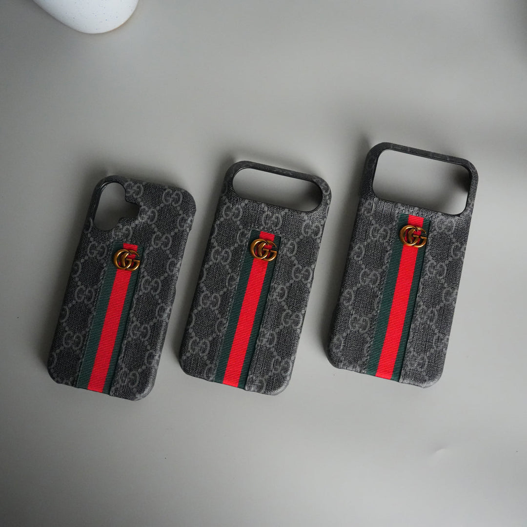 iPhone 17 Series GG Fashion Green Red Stripe Cover | BLACK